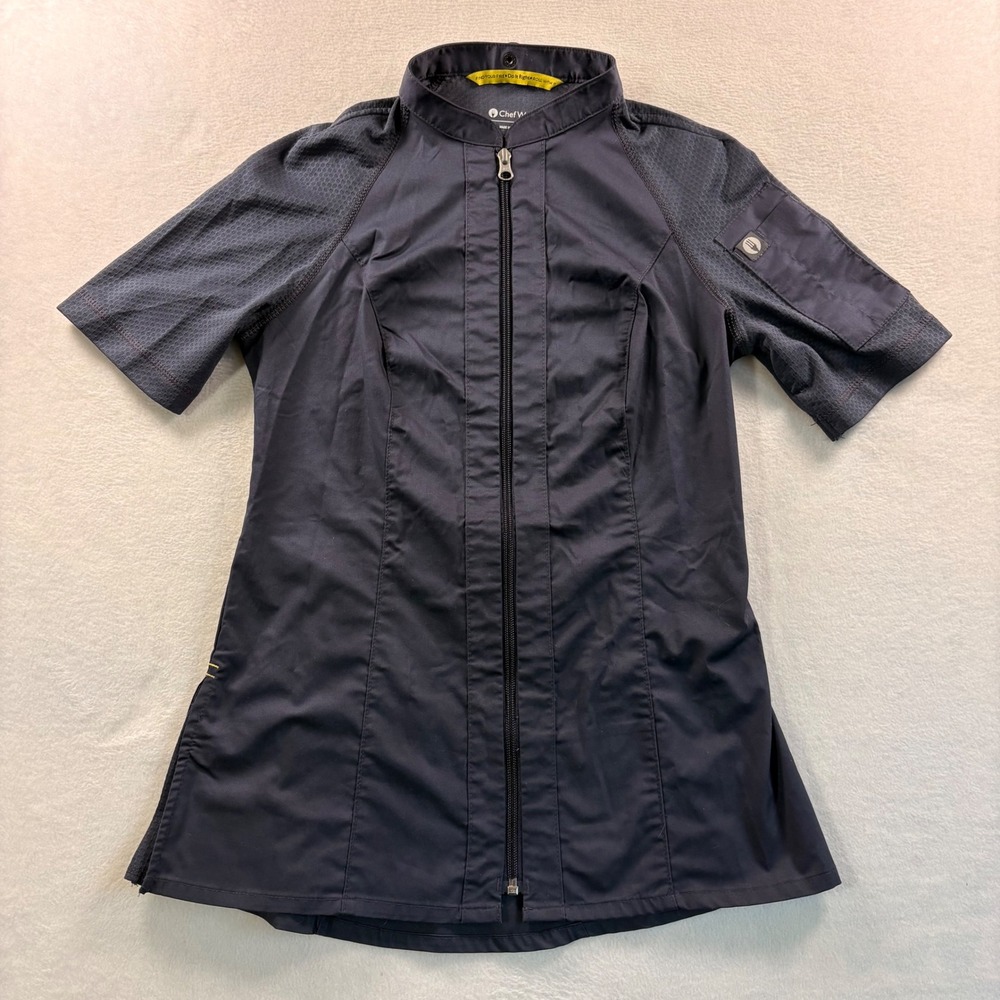 Chef Works Womens XS Gray Blue Full Zip Short Sleeve Chef Coat CCL-114-P